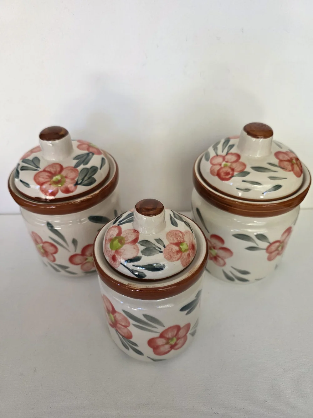 Vintage Hand-Painted Floral Ceramic Canister - Coral Flowers.